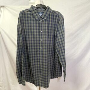 GEORGE Blue & Green Plaid Long Sleeve Shirt Men's 3XL